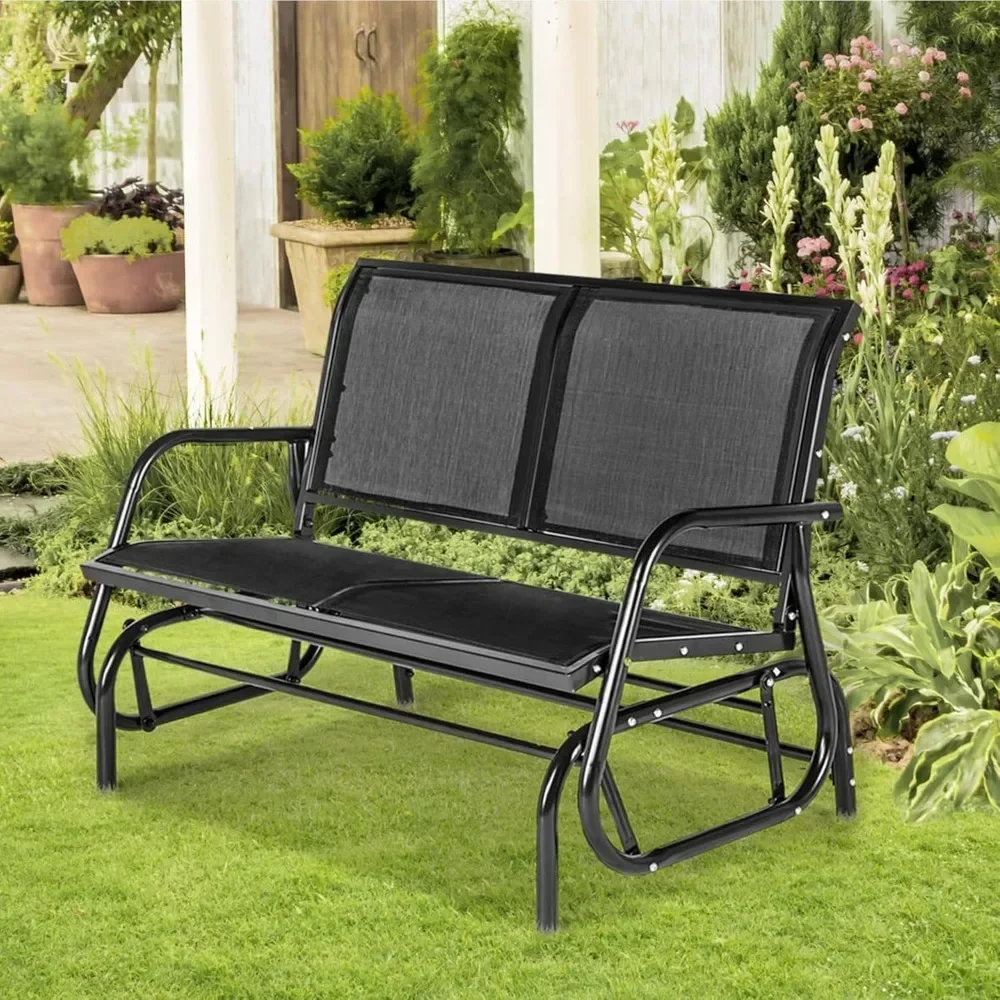 Outdoor Glider Bench for Outside Patio Gliders Porch Glider Swing Loveseat with Steel Frame for Backyard Garden for 2 Persons