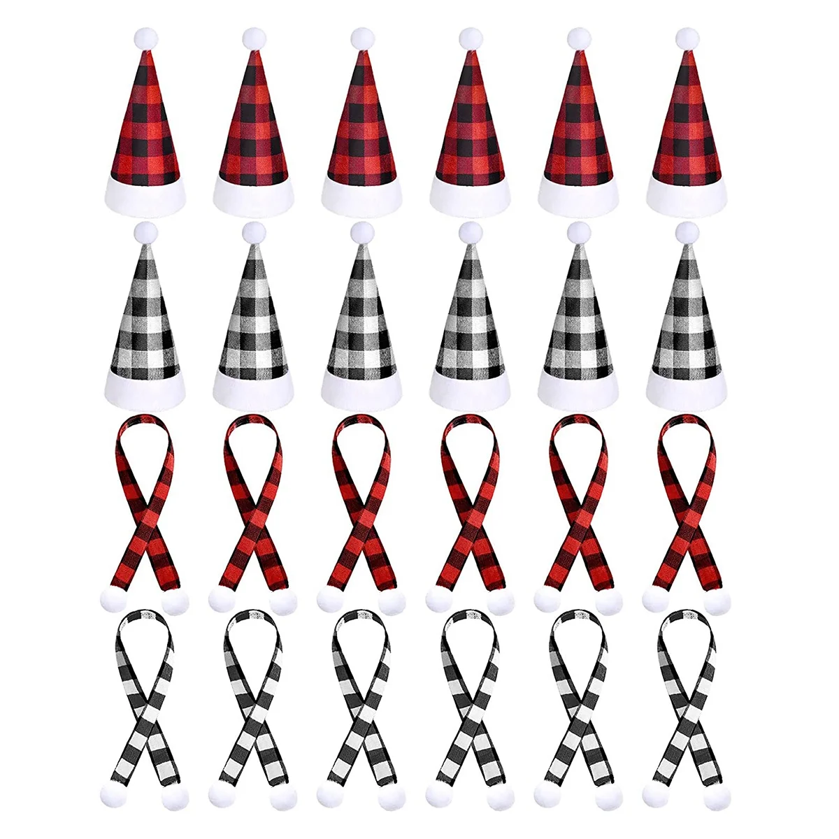 

Набор из 24 штук: Рождественские шапки Санты и шарфы для мини-фигурок, чехлы для винных бутылок, новогодние украшения.