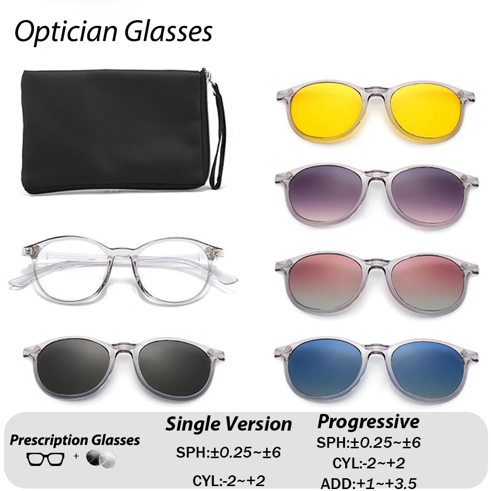CATERSIDE Fashion Men's Prescription Glasses 5-In-1 Magnetic Suction Glasses Customized Square Lenses Women's Optical Glasses
