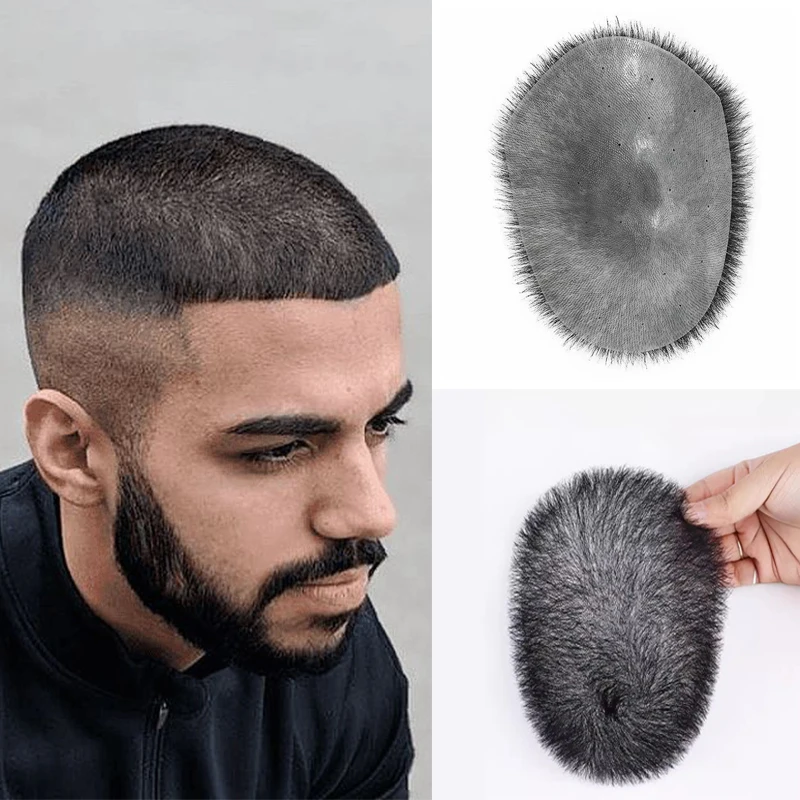 Men Hair Wig Buzz Cut Hair System Super Thin Skin Men Toupee Natural Black 1cm  Short Wigs for Men