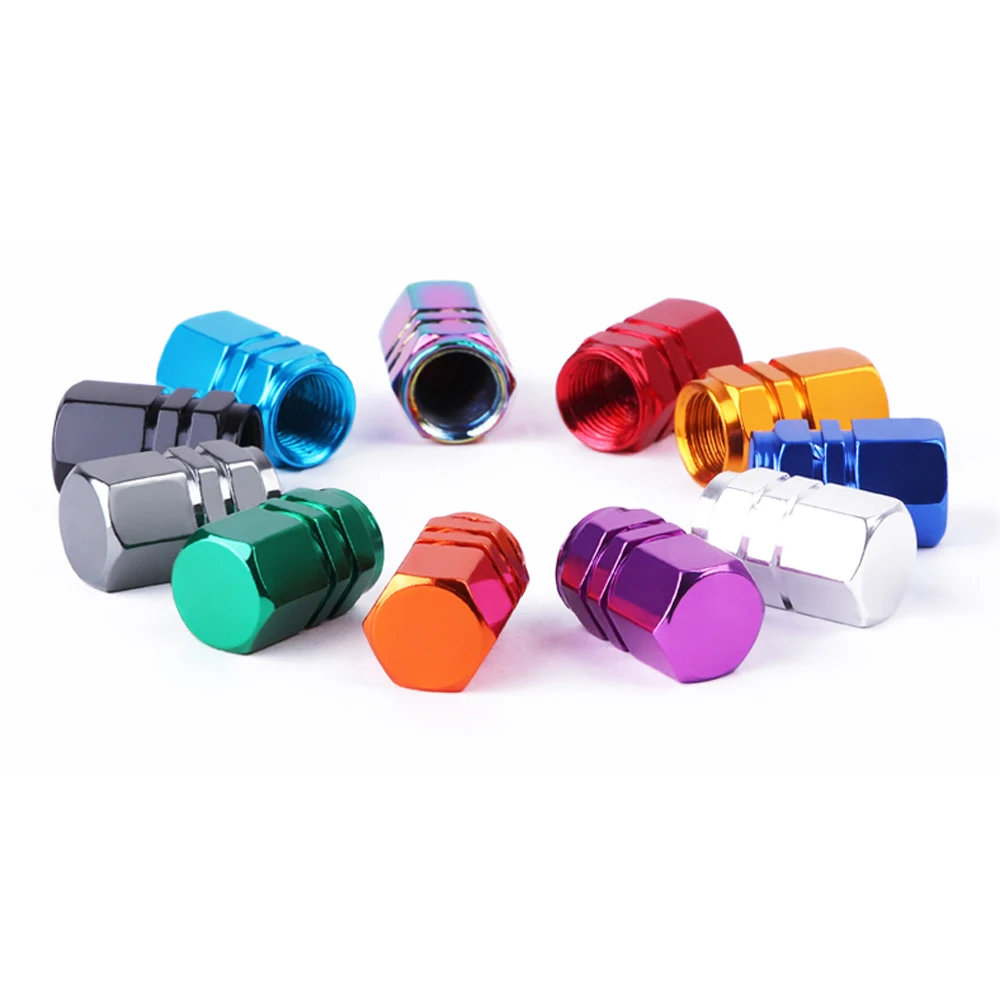 1Set Hex Design Aluminum Alloy Dust-proof and Rust-proof Personality Universal Valve Core Caps For Cars SUV and Motorcycles Bike