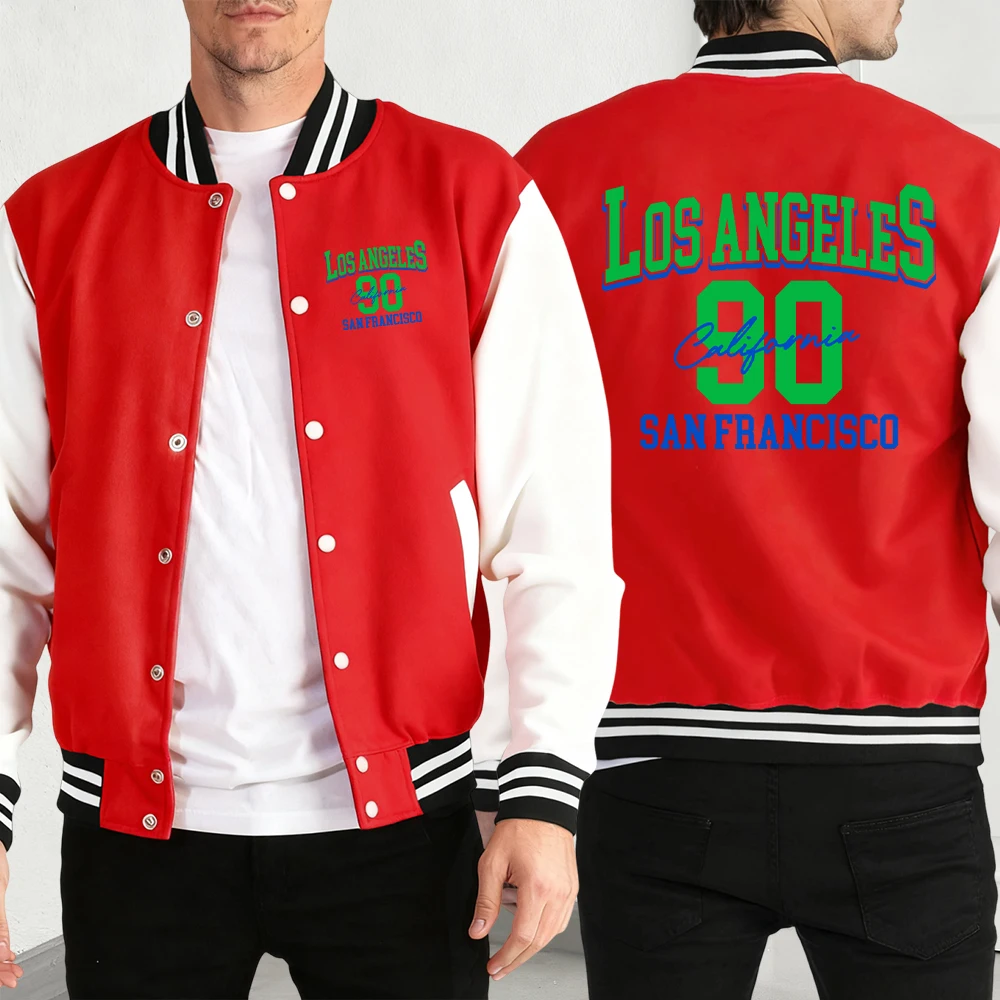 

Los Angeles Number 90 Print Mens Fashion Basics Jackets Oversized Sport Baseball Jersey Button Pocket Menswear Street Autumn