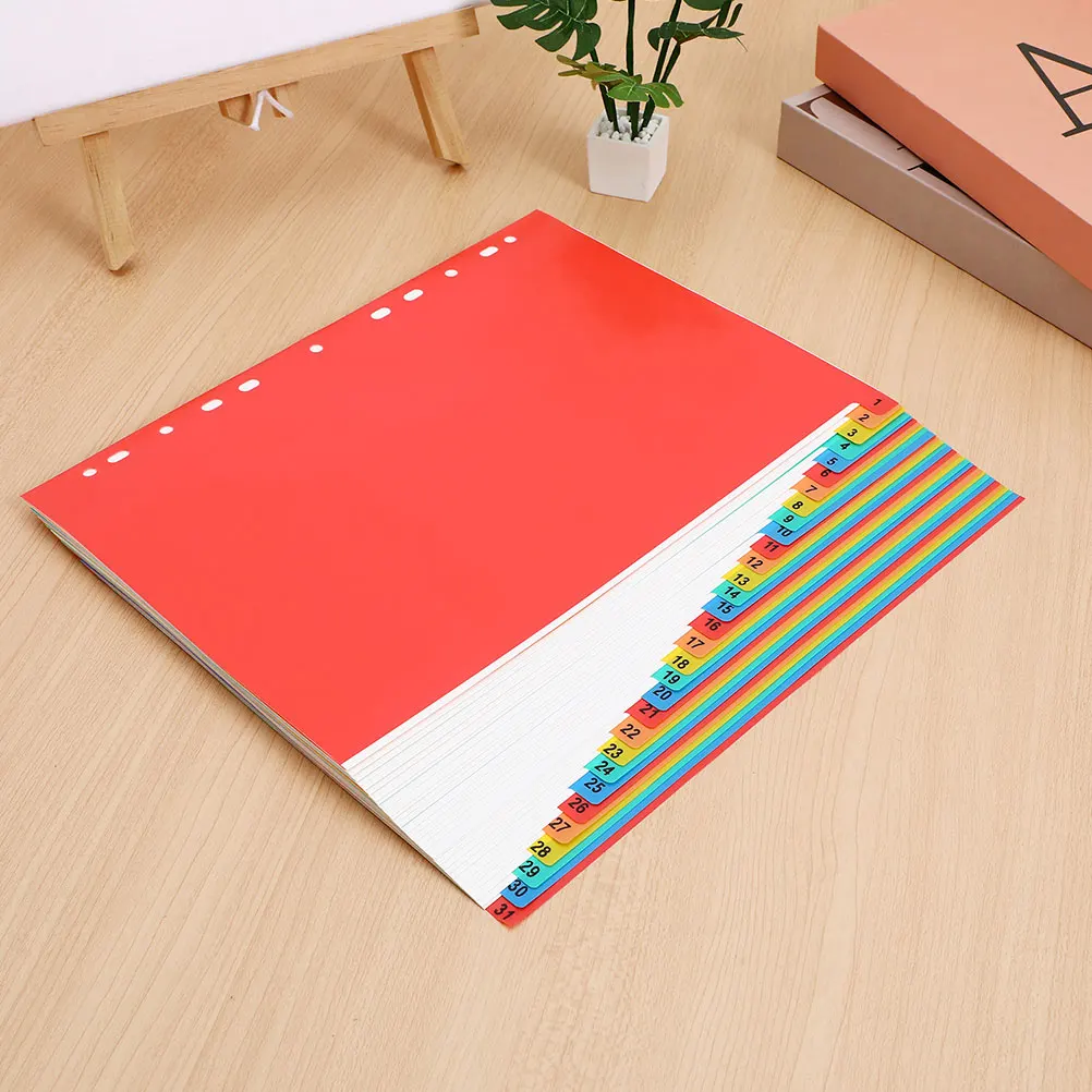 

2Sets A4 Index Dividers Plastic Colorful Tabs 1-31 Numbered Binder Separators for Document Organizers Office School Filing