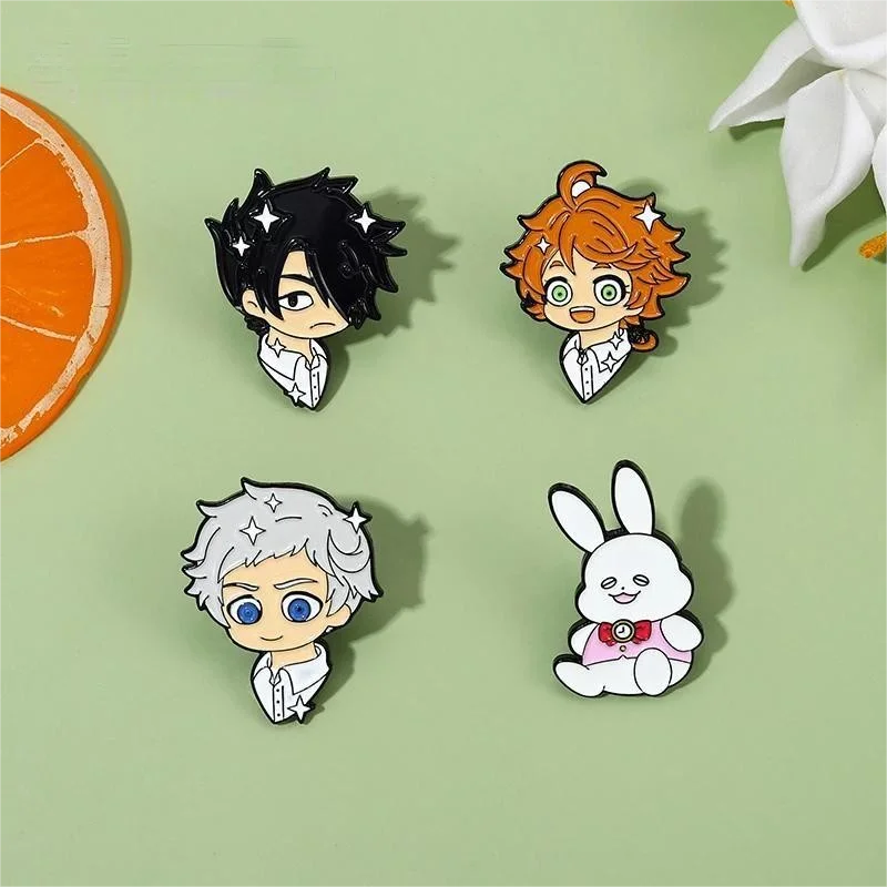 Wholesale Price Promised Neverland Enamel Pins Custom Emma Norman Ray Brooch Anime Lapel Badges Cartoon Jewelry Gift  For Friend