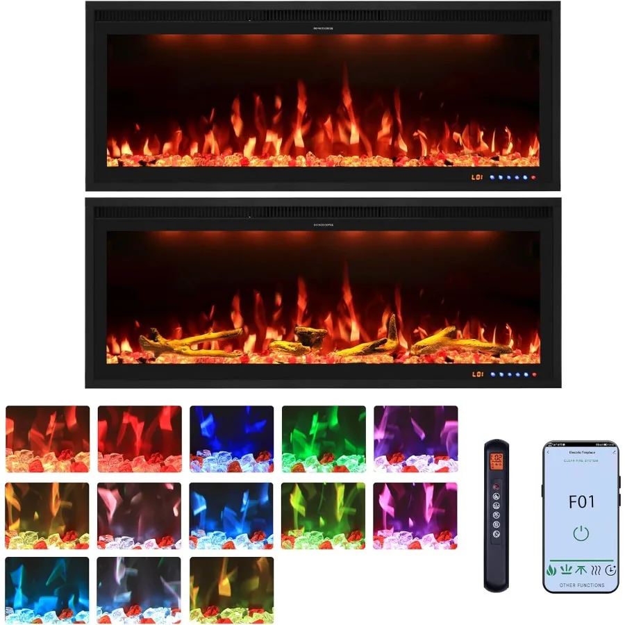 سخان مدفأة كهربائي مقاس 42 بوصة مع جهاز تحكم عن بعد للتطبيق لغرفة المعيشة وغرفة النوم وتصميم مثبت على الحائط وتوقيت 19 ساعة