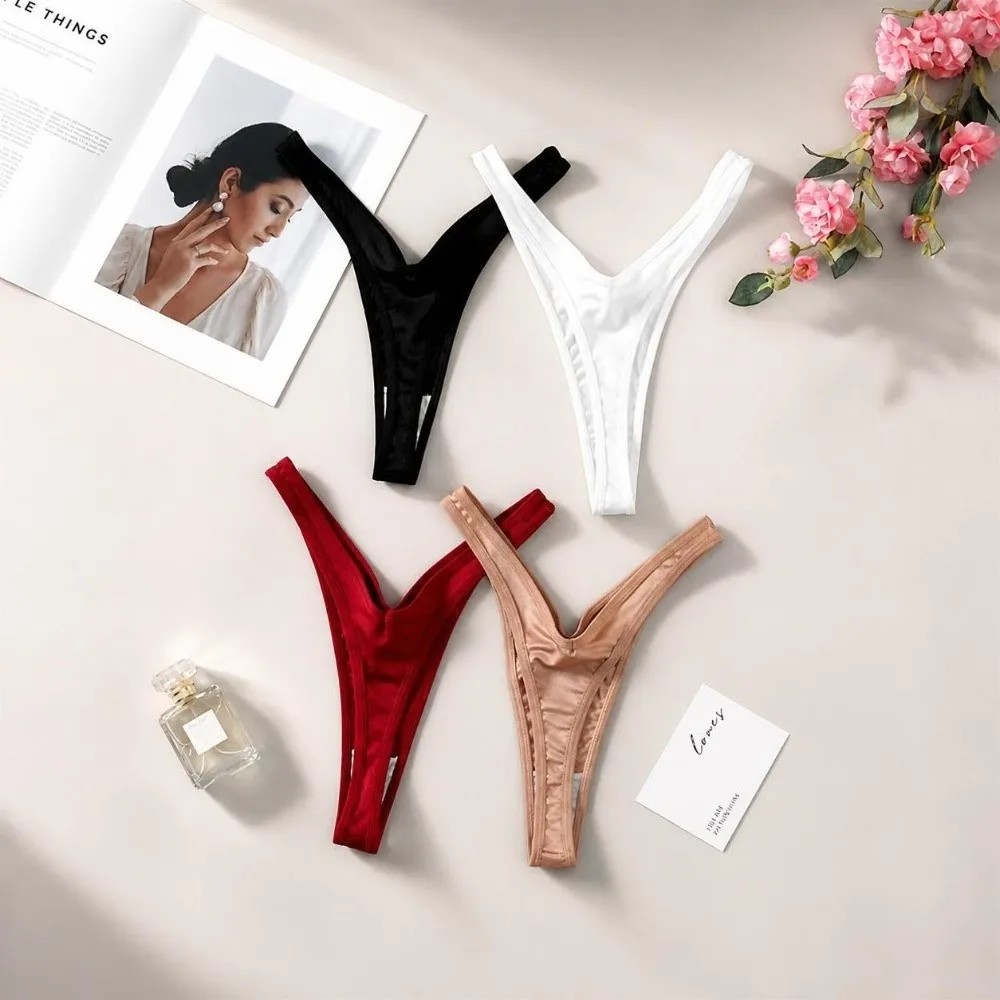 Stylish Low Waist Bikini High Slit Thong G Strings Breathable Deep V Thong Cotton Seamless Thong Panties For Women