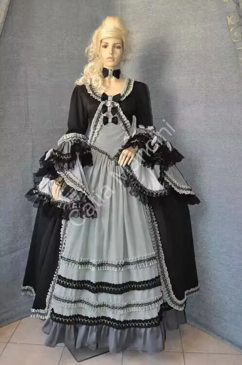 1770s Rococo Queen Marie Antoinette Black Ball Gown  Renaissance Rococo Evening Fantasy Dress Gothic Steampunk Dress Gown