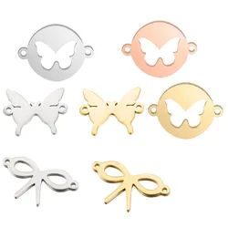 10pcs Stainless Steel Butterfly Insect Round Bow-knot Pendant Charms Connectors For Bracelets Jewelry Making Finding Accessories
