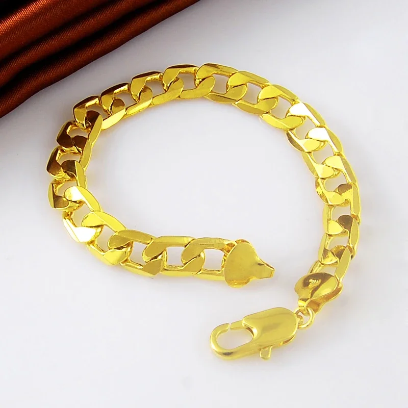 

CHUANGCHENG 6/8/10mm Width 8 inch 24k Gold Miami Curb Cuban Bracelet Chain For Men Hiphop Party Jewelry Accessories