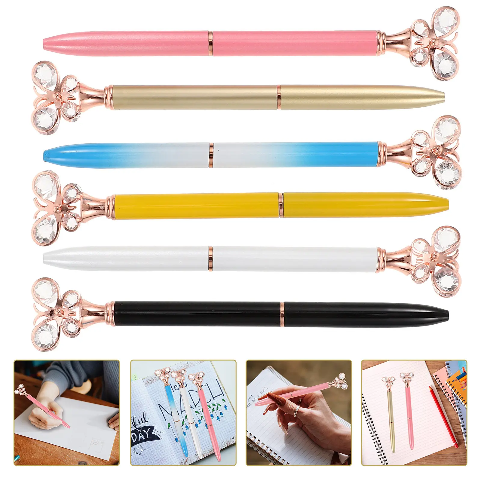 

6 Pcs Sparkly Write Ballpoint Diamond Butterfly Theme Pens Decorative Butterlfly Dimond Art