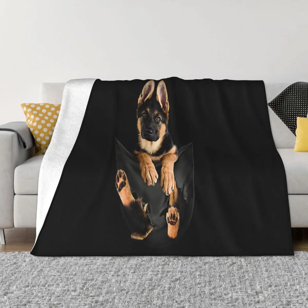 German Shepherd In Pocket Dogs Lover Funny Cotton Women Men Original Designing Formal Throw Blanket