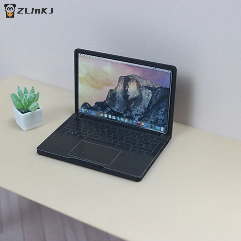▶Cute Simulation 1:12 Mini Laptop Computer Dollhouse Miniature Alloy Crafts Dollhouse Decoration For Doll House DIY Accessories