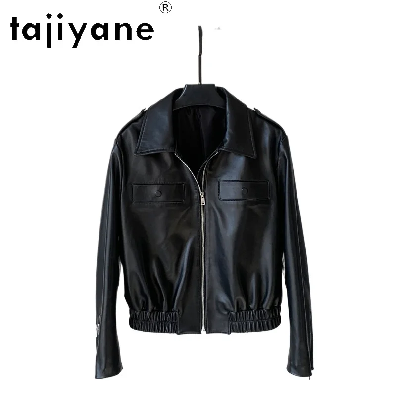 

TAJIYANE Genuine Sheepskin Leather Jacket Woman Stylish Short Waisted Jackets Premium Real Leather Coat 2026 Fall Women Clothing