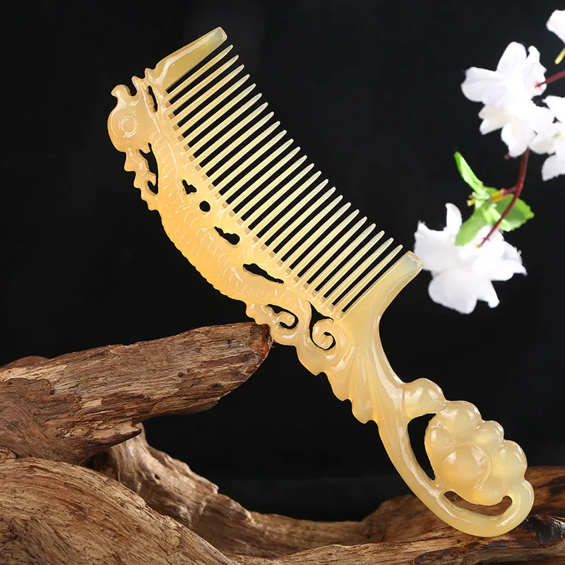 Genuine pure croissant engraving comb, anti-static hair comb