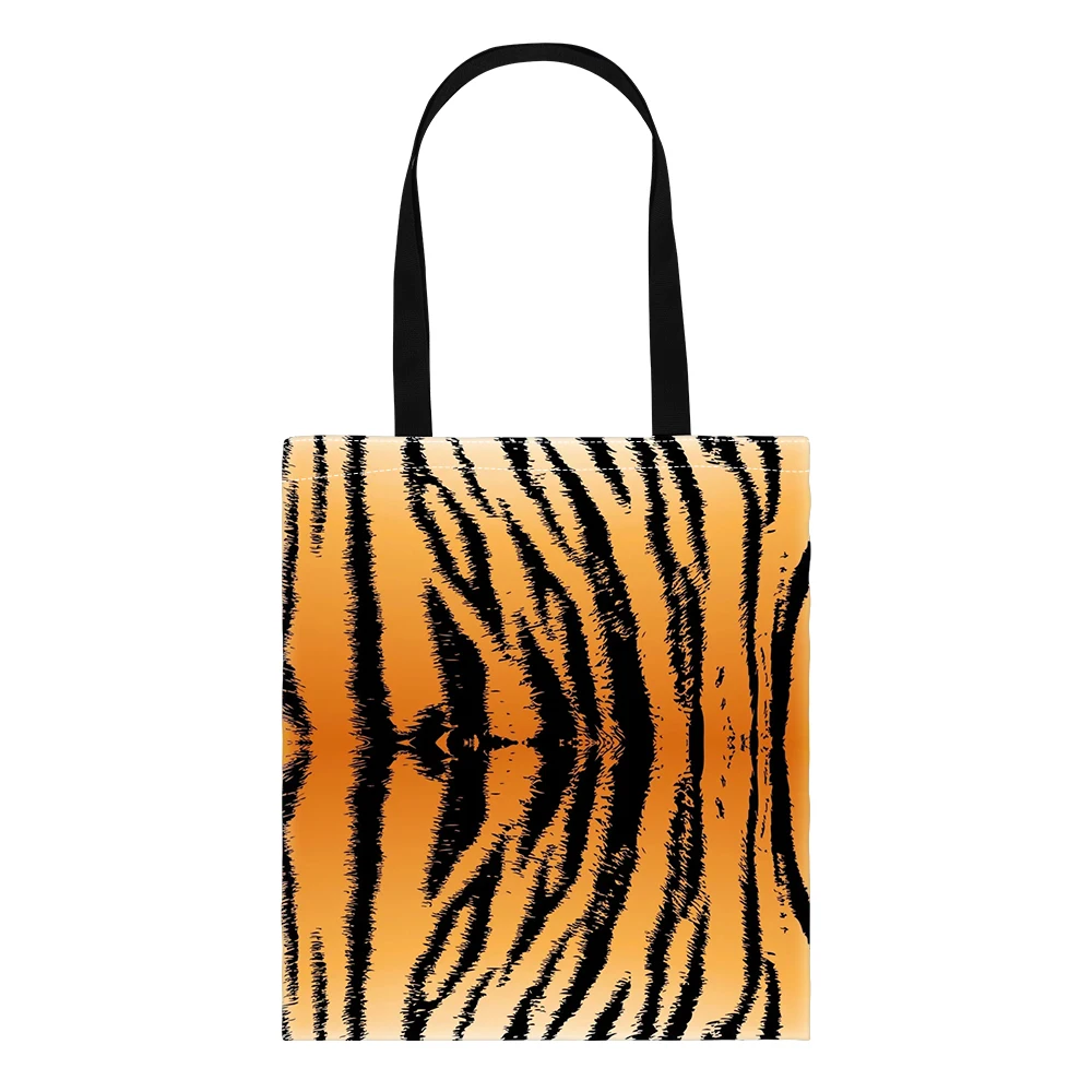 Leopard Print Zebra Tiger Stripe Animal Pattern Tote Bag, Storage Bag School Shoulder Bag, Lightweight Grocery Shopping Bag