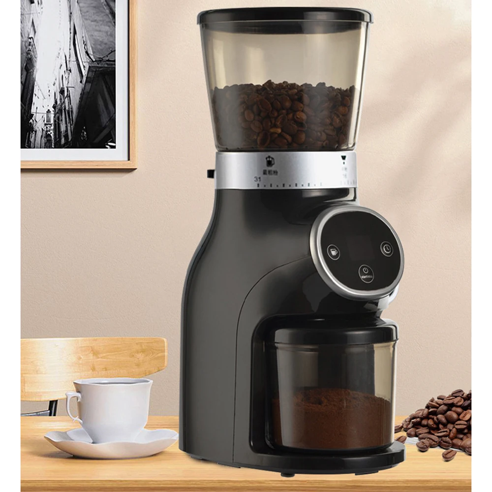 

200W Coffee Machines Electric Coffee Grinder Smart LED Digital Control Panel Cone Grinding Wheel Bean Grinder Grain Spice Mill