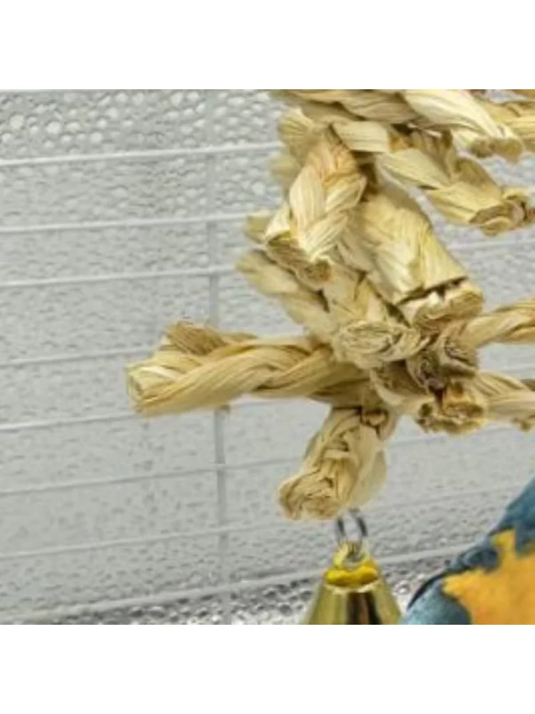 Parrot Chew Toys Natural Corn Husk Braided Teething Bell String Chewing Toys For Pet Birds Entertainment And Anxiety Relief