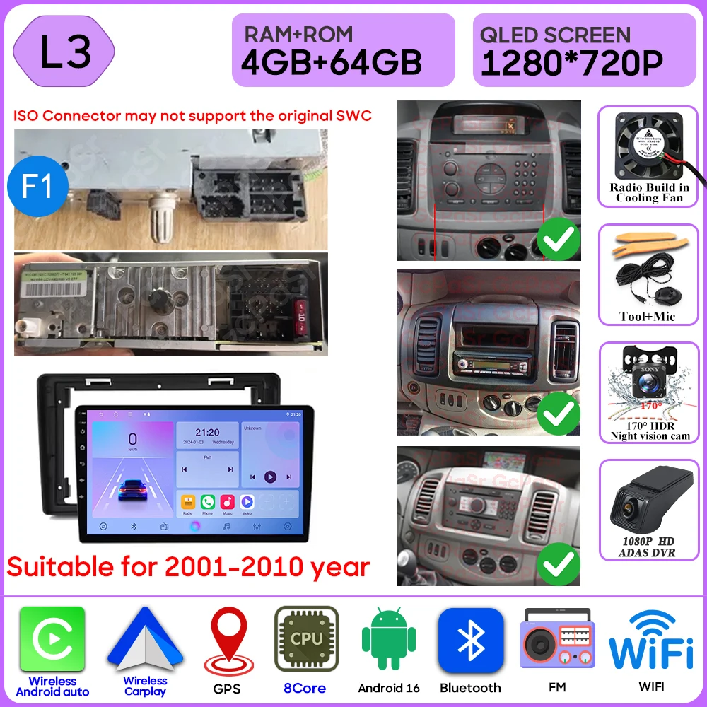 Autoradio Android 16 Voor Renault Trafic 2 Voor Opel Vivaro EEN Voor Nissan primastar 2001-2014 GPS Navigatie Carplay Android Auto