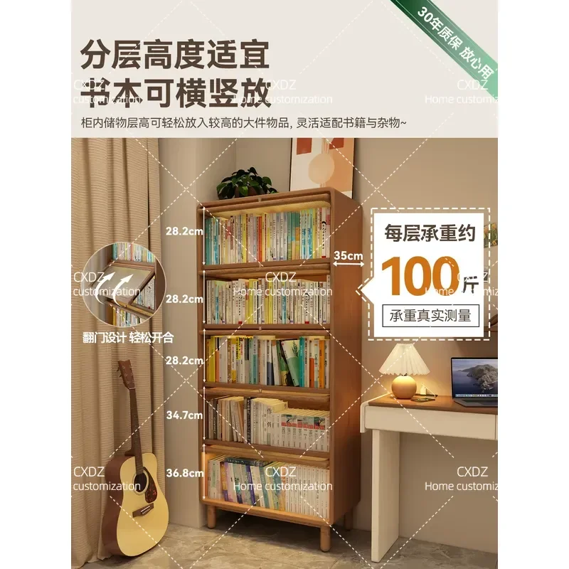 Dust Proof Bookcase with Glass Door Small Floor to Ceiling Solid Wood Display Cabinet Antique Style Living Room Shelf