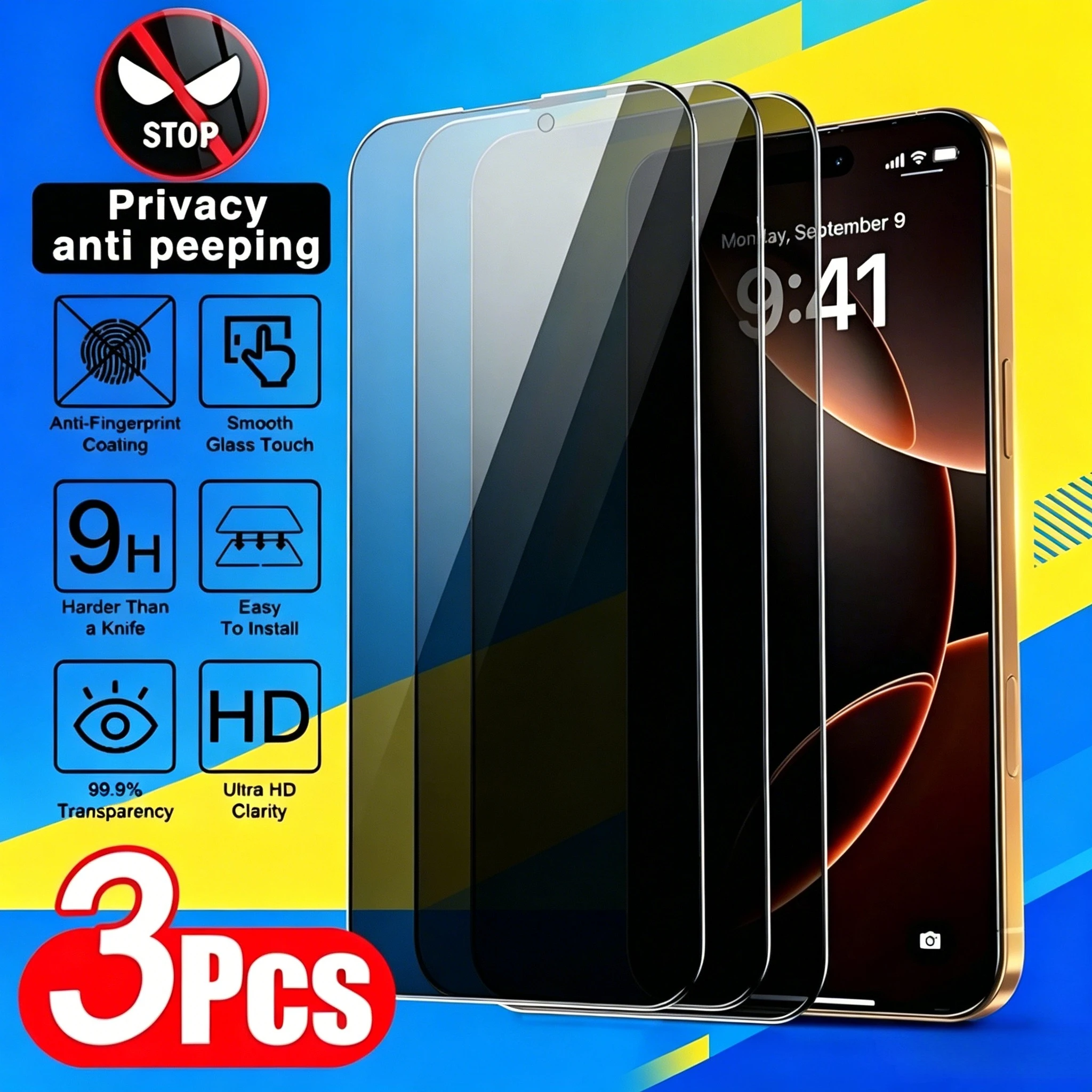 

3Pcs Anti-Spy Screen Protector for IPhone 17E 17 16 Pro Max 15 Plus 16e 14 13 12 11 XS XR Full Cover Privacy Tempered Glass