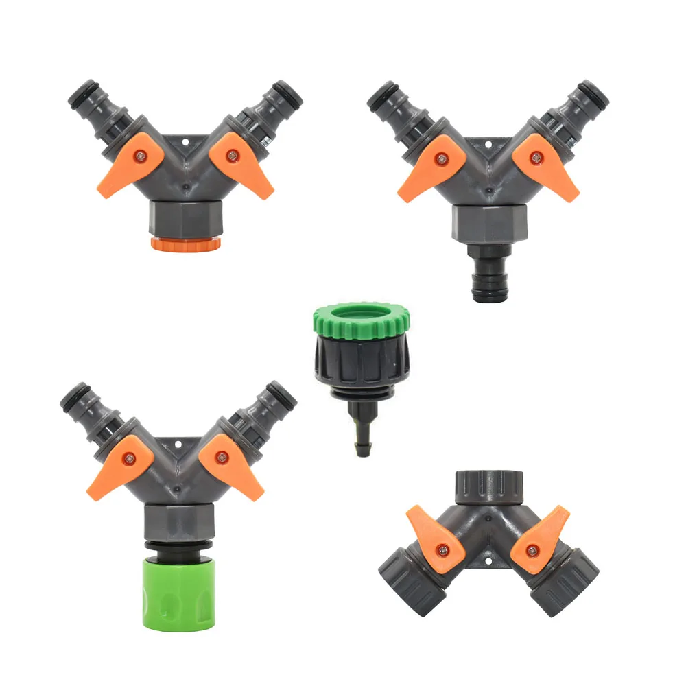 1/2 3/4 Thread Garden 2-Way Tap Connector Garden Hose Splitter Y Valve Coupler 1/4