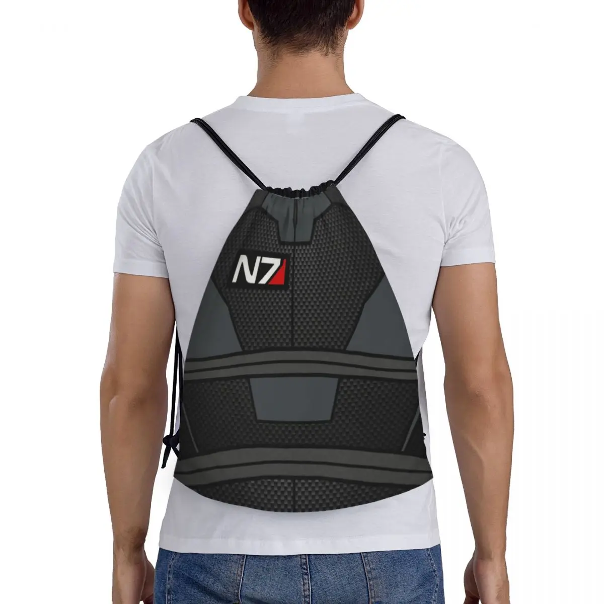 Mass Effect N7 Armor borsa con coulisse uomo donna pieghevole sport Gym Sackpack Alliance Military Video Game Training zaini