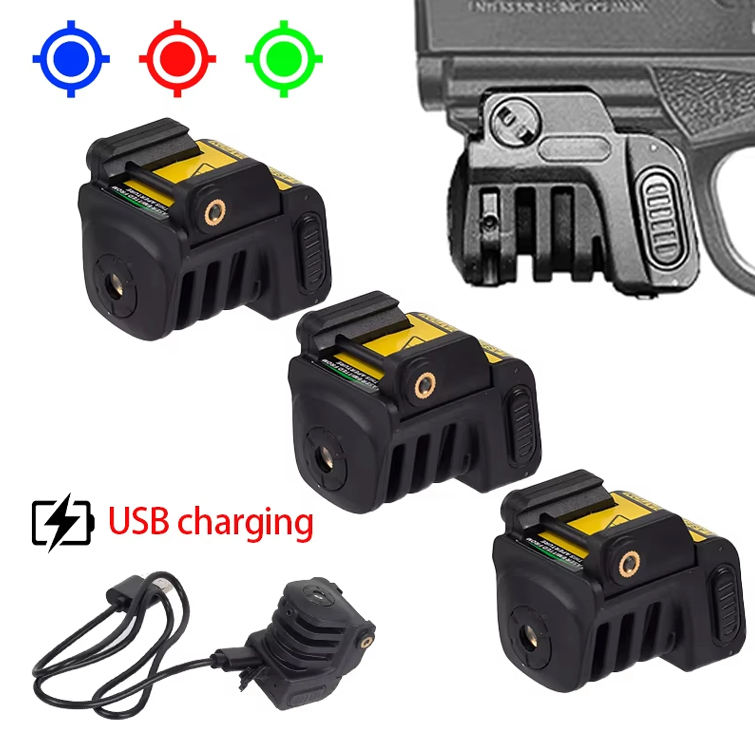 

USB-тактический фонарик 5 МВт, красный, зеленый, синий, лазерный прицел, перезаряжаемый компактный пистолет, фонарик Пикатинни, планка для Glock17/19/20