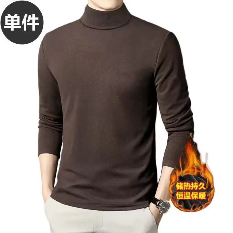 Turtleneck Thicken T Shirt for Men Basic T Shirt Fleece Autumn Winter Long Sleeve Tops Undershirt Solid Color 2022 New