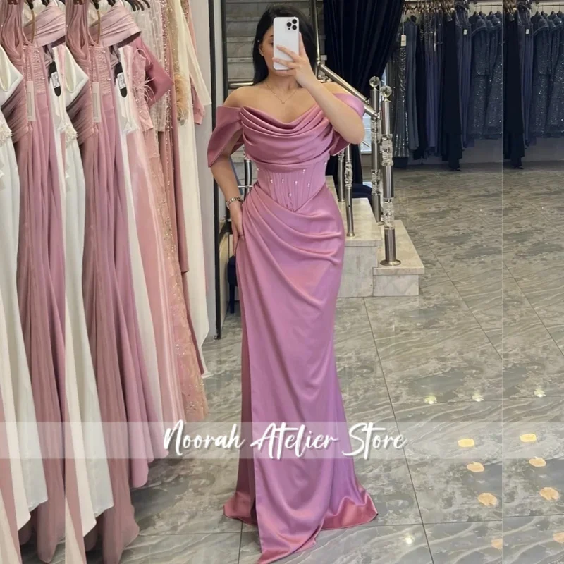 

Customized Sizes Available Charmeuse Sequined Pleat Trumpet Off-the-shoulder Long Dresses Bespoke Occasion Retro