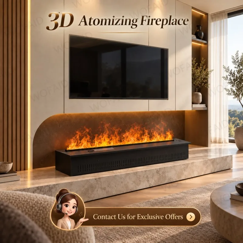 Wofaid Smart 3D Water Vapor Electric Fireplace LED Mist Flame Humidifier Crackling Sound for Living Room Media Wall Home Decor