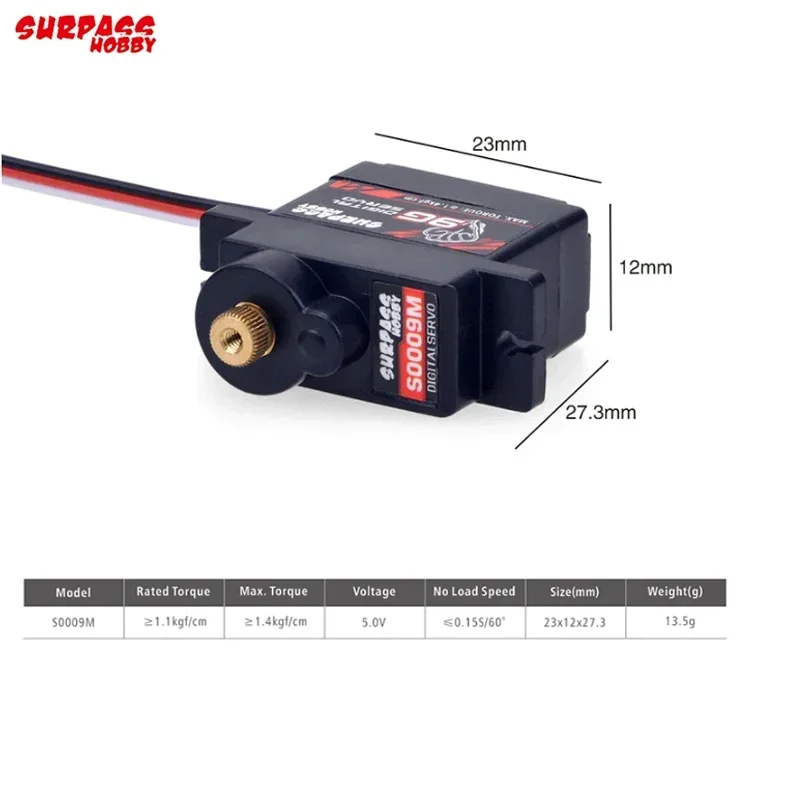 SURPASS Hobby S0009M 9g Metal Gear 1.4KG Digital Servo for RC Fixed-Wing Airplane Robot Car Boat Duct Plane