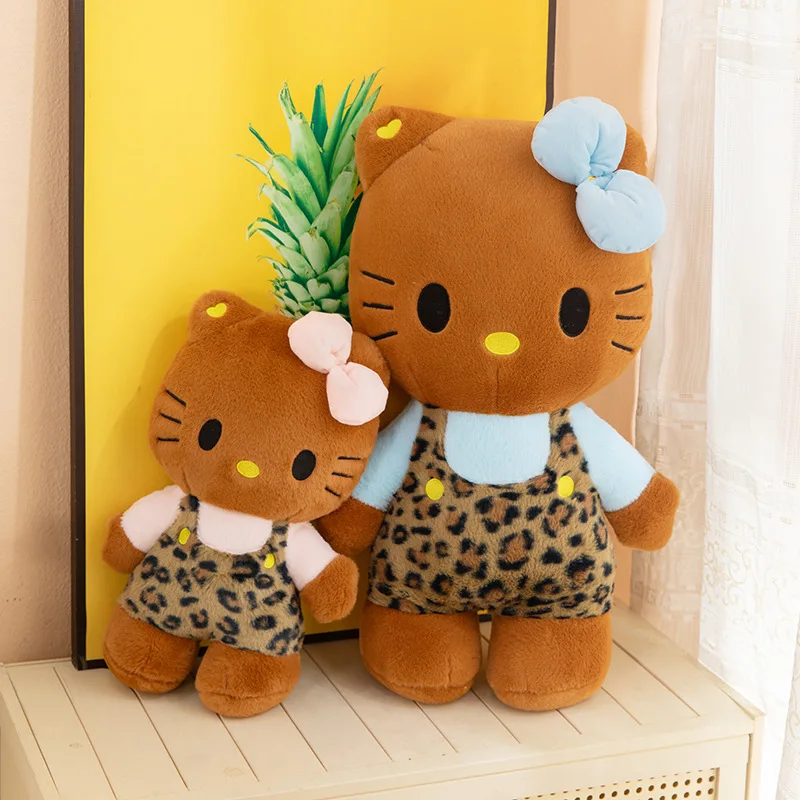 40CM Anime Hello Kitty Black Leather Leopard Print Series Plush Dolls PP Cotton Stuffed Pillow Kawaii Sofa Cushion Holiday Gift