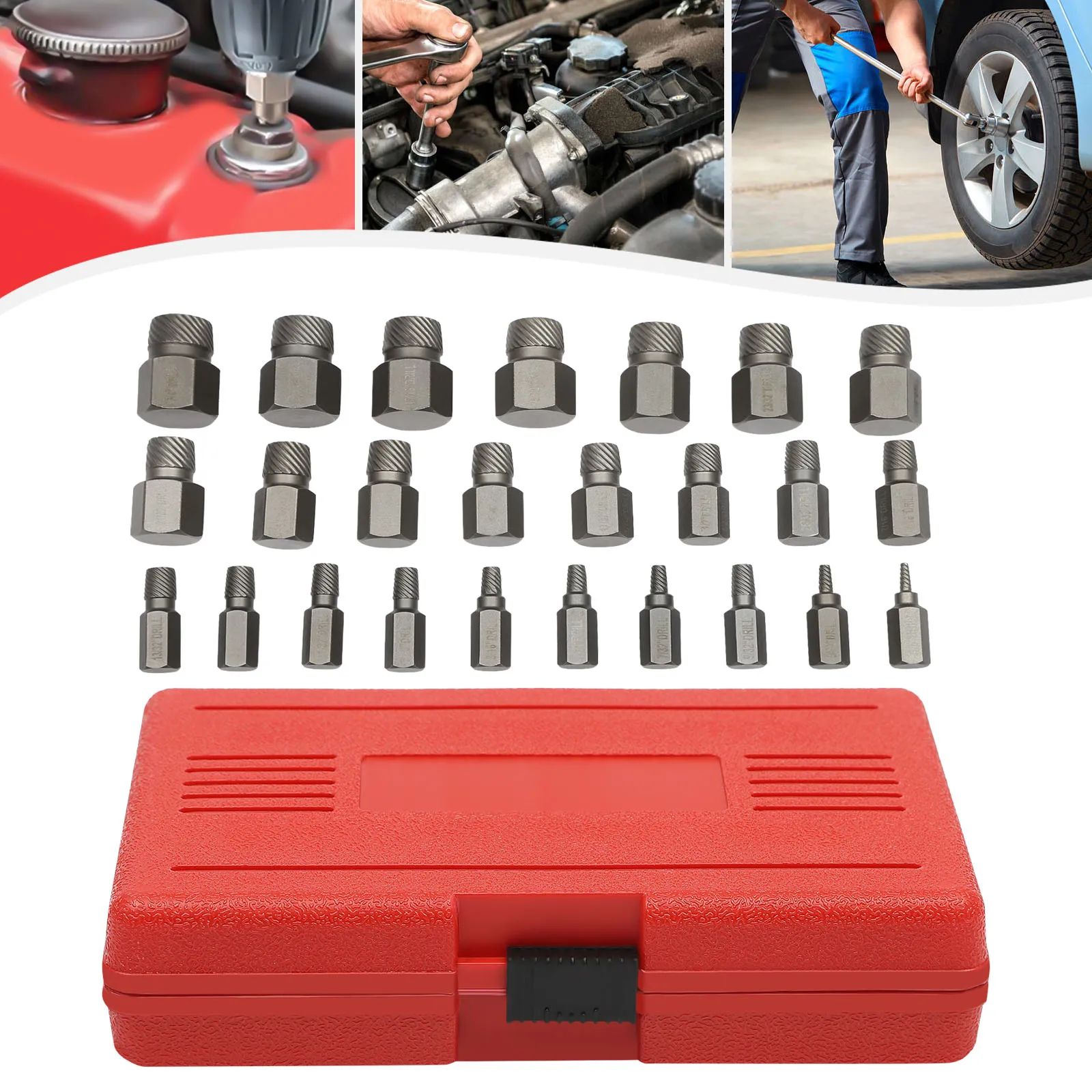 Stripped Bolt Extractor Socket Set 25 Pieces Damaged Bolt Remover Easy Out Multi Spline Screw Extractor Set, 25 Pieces