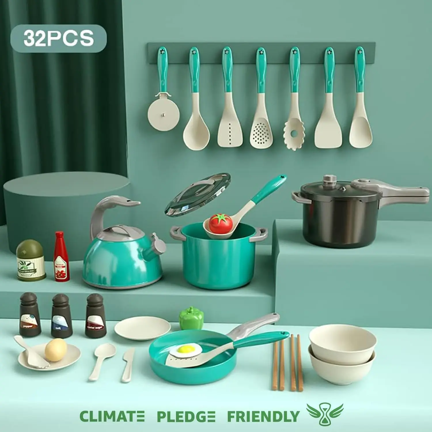 Kinderen Keuken Speelgoed Set 32 Stuks Peuters Pretend Koken Speeltoestel Accessoires Met Potten Pannen Gebruiksvoorwerpen Kookgerei Voedsel Kerstcadeaus