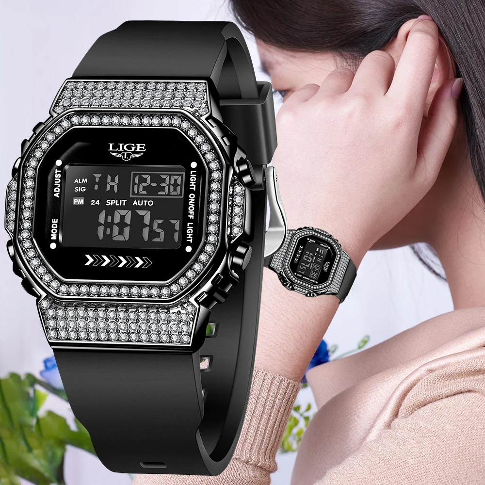 LIGE Diamond Dial Watch Women Watches Ladies Silicone Quartz Women's Bracelet Watches Female Clock Relogio Feminino Montre Femme #2