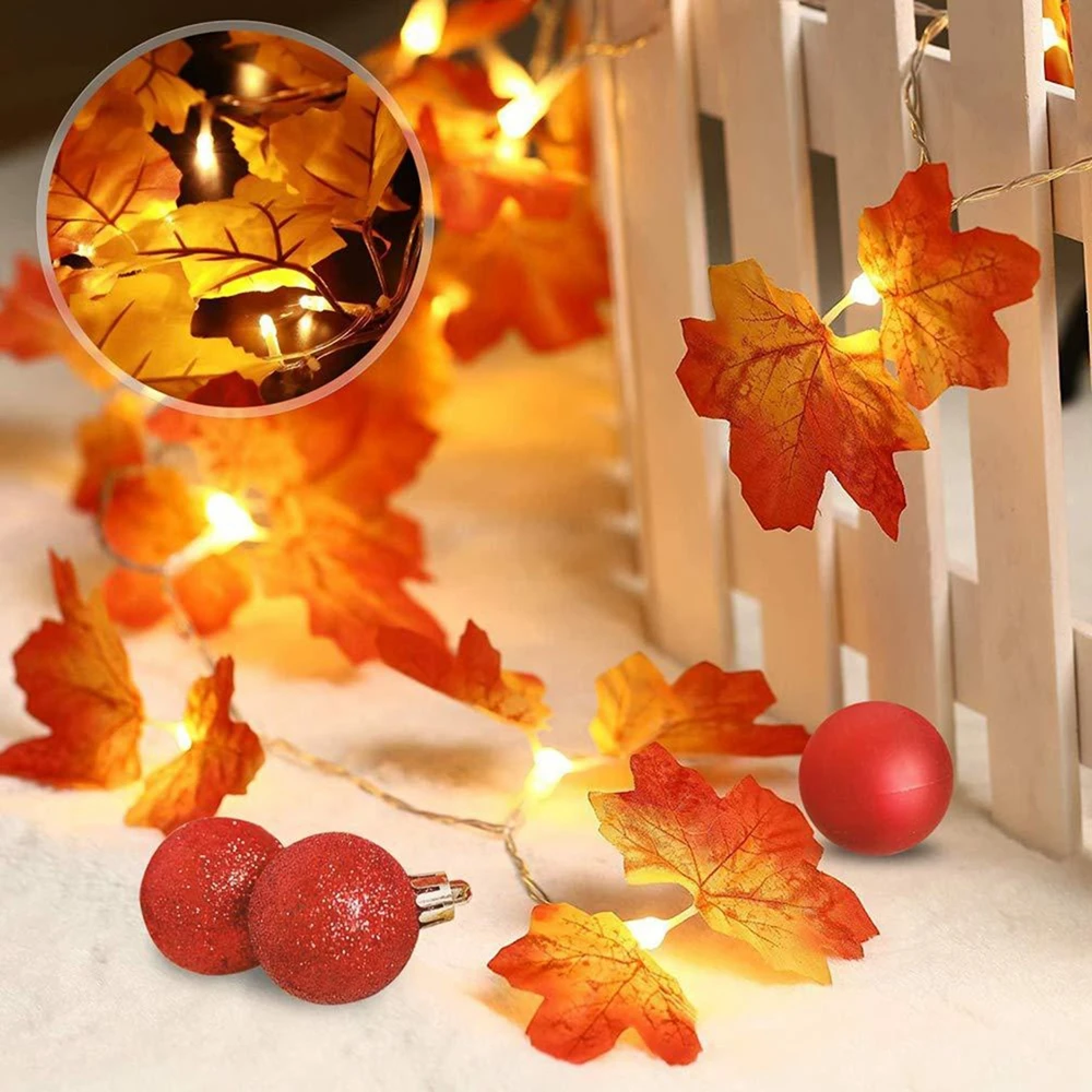 Maple Leaf Led Lights String Outdoor Home Fence Holiday Thanksgiving Easter Halloween Garden Decoration Flower Rattan Pendants