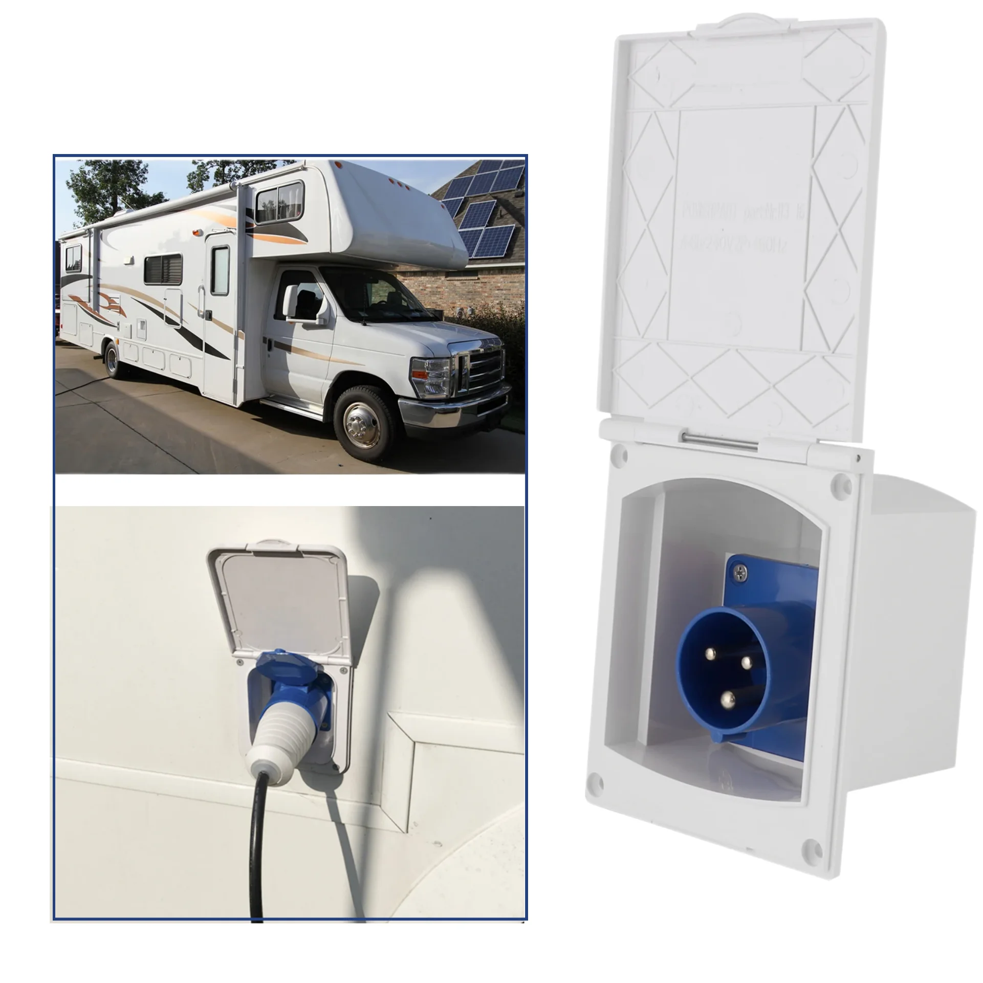 Motorhome Plug 16A 220V-240V Waterproof External 3 Pin Flush Female Socket for RV Caravan Trailer Power Outlet Power Interface
