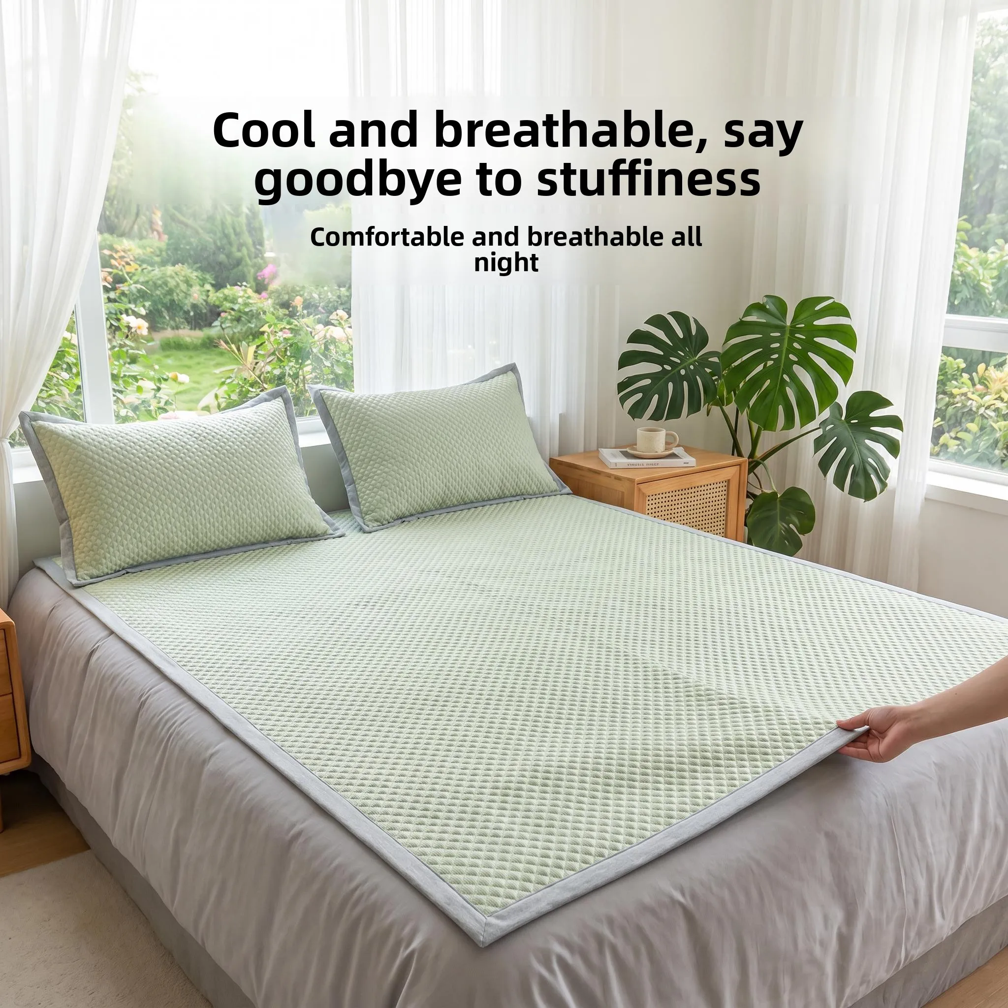 tapis-de-lit-pliable-en-feuilles-de-soja-rafraichissant-et-respirant-pour-l'ete-antiderapant-confortable-pour-dormir-nouveau-modele-2026-literie-douce-de-couleur-unie