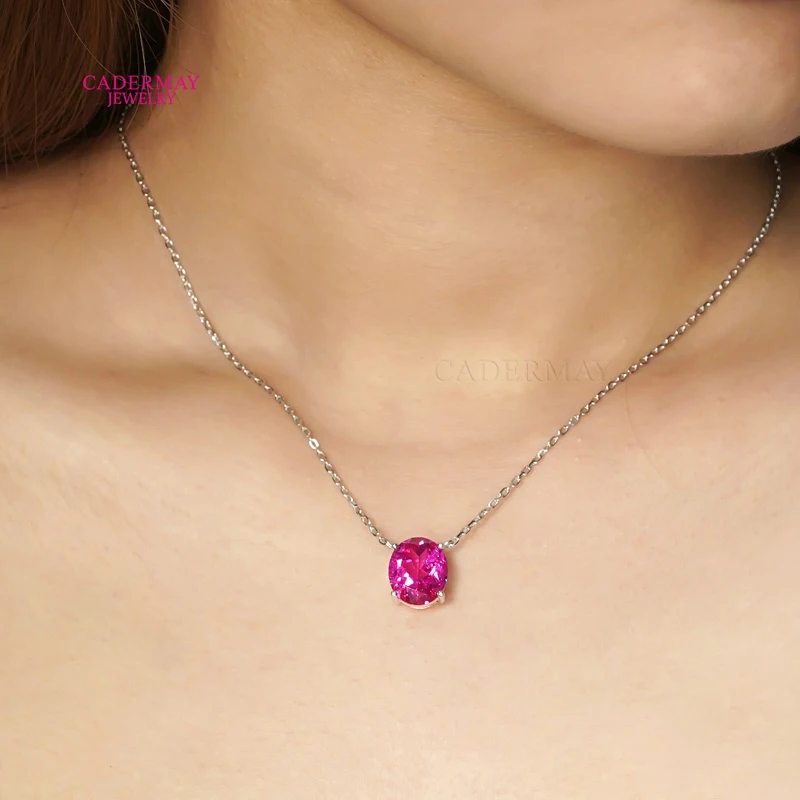 Lab Created Ruby Solitaire Pendant 925 Silver 10x12mm Oval Shape Rose Pink Red Lab Ruby Pendant Necklace for Women Gift