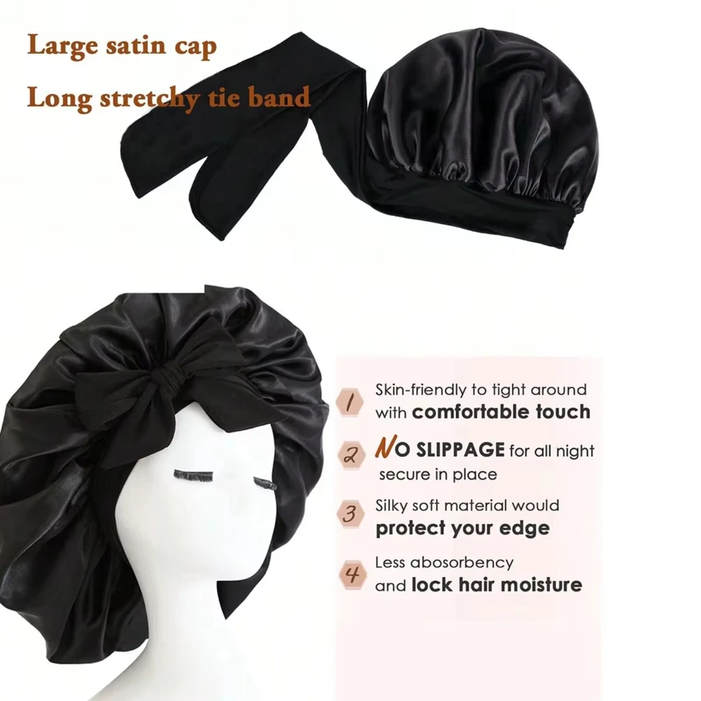 Adjustable Satin Bonnet Silk Hair Bonnet with Tie Band for Sleeping - Suitable for Women And Men