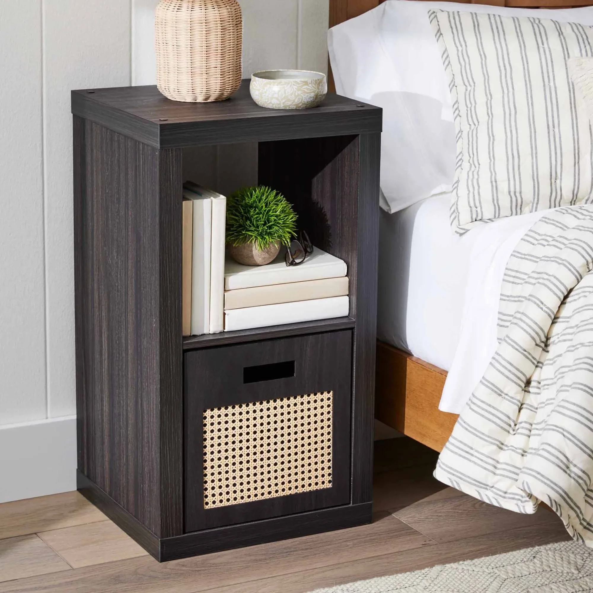 Modern 2 Cube Storage Organizer, Tobacco Oak - Spacious Shelves, Cord Management, Easy Assembly, Versatile Placement