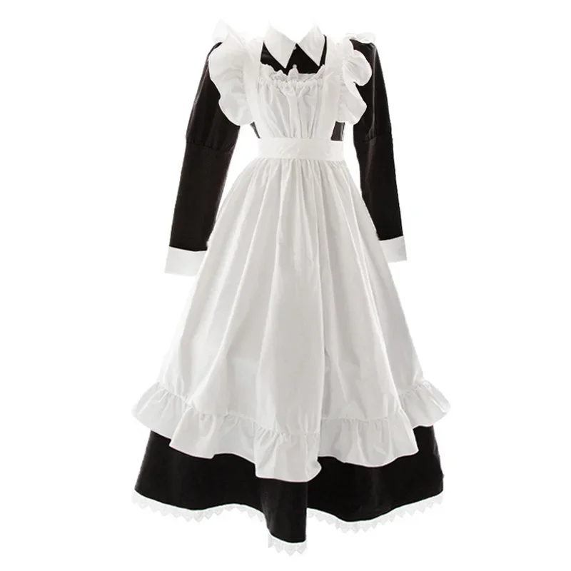 Traje de sirvienta para mujer, disfraz largo de Cosplay, uniforme de sirvienta para hombres, vestido de Lolita blanco y negro de Anime, Unisex