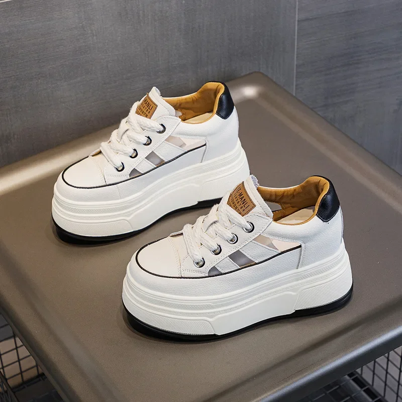 9cm Cow Suede Genuine Leather Women Vulcanized Shoes Platform Wedge Skate Boarding High Brand Heels Casual Summer Shoes 2025
