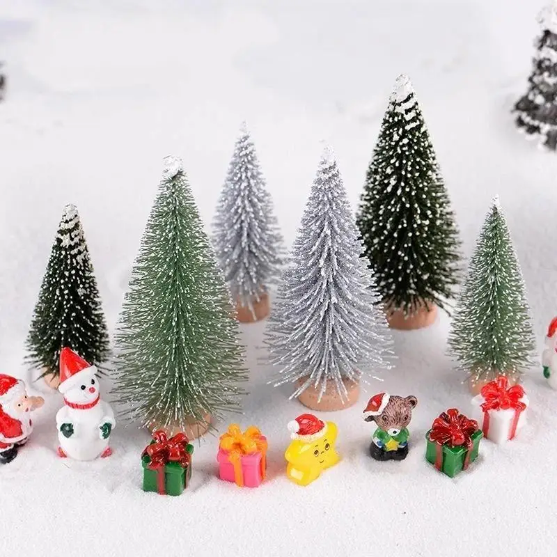 Mini Christmas Tree Ornament With Snow Frosted Design Cute Figurines For Tabletop Holiday Party Decor