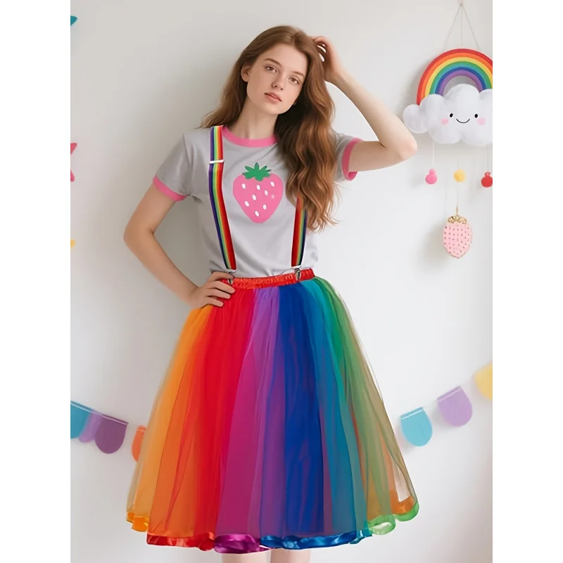 Womens Tutu Skirt Four Layers Tulle Skirt Colorful Skirt Costume Women with Straps