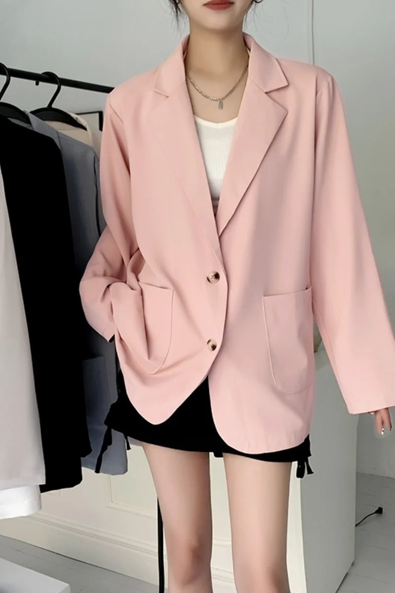 Women Chic Office Lady Double Breasted Blazer Vintage Coat Fashion Notched Collar Long Sleeve Ladies Outerwear Stylish Tops