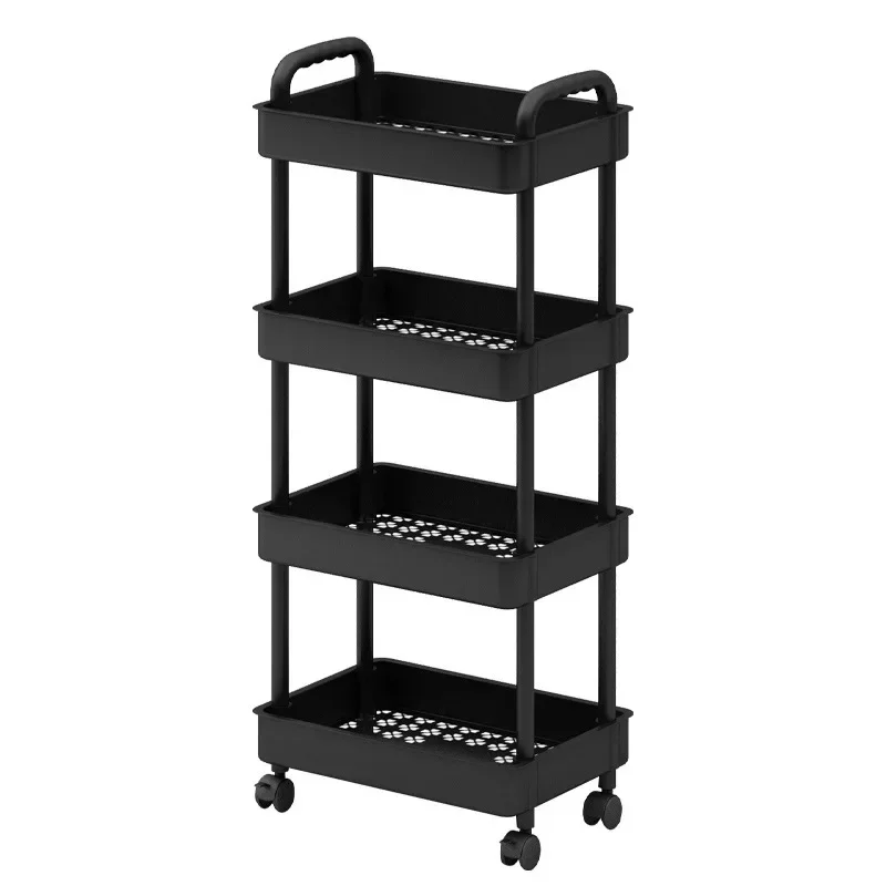 Plastic trolley storage rack, floor standing, kitchen bathroom, multi-layer snack storage rack, movable clip on storage rack