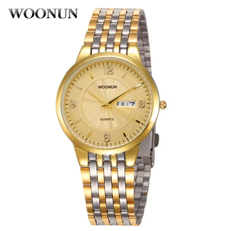 WOONUN Men Watches Calendar Quartz Watch Ultra Thin Mens Watches Classic Man Men Gold Watch Reloj relogio masculino jam tangan