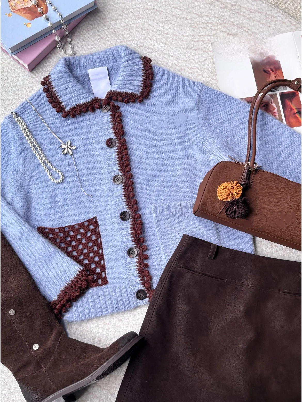 

Ультрамягкий ручной вязки Heidd Fab2025, осенне-зимний женский длинный трикотаж из полиэфирного волокна, украшение на пуговицах для пальто...