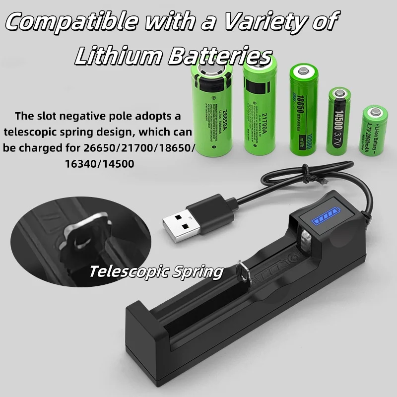 Universal 18650 Battery Charger USB Smart Charger for 18650 Li-ion Batteries Single Slot 3.7V with Overcharge Protection